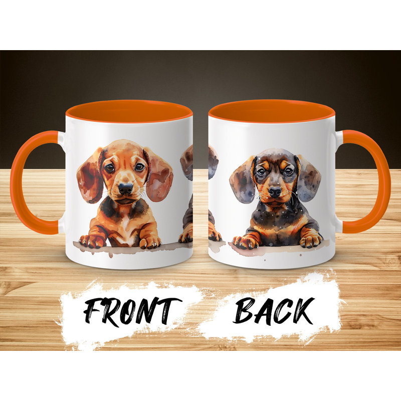 11oz Watercolour Dachshund Puppy Design Coffee Mug, 1