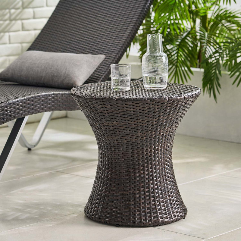 Wicker End Table,No Glass Top,Durable and Space-Saving, Brown
