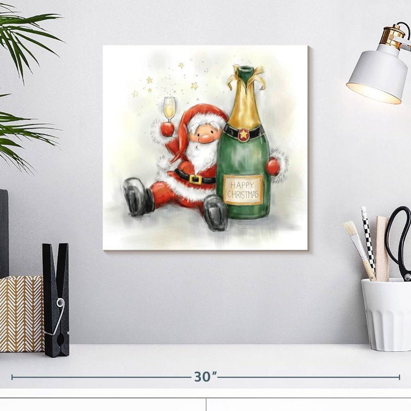 Père Noël Lelend tenant une bouteille, H 16 po x l 16 po