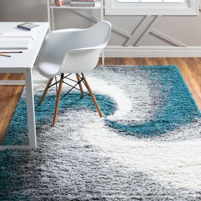 Tapis abstrait en polypropylène tissé à la machine Dalpe - turquoise / gris / blanc