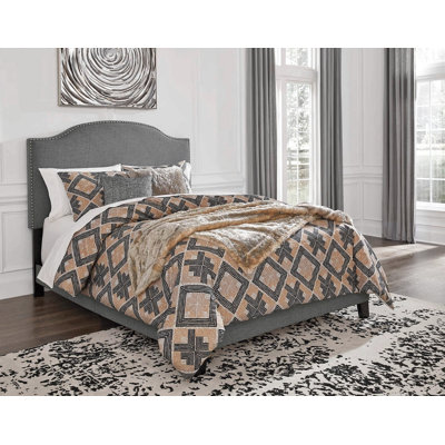 Modern Upholstered Platform Bed Frame With Linen Fiber Headboard, Padded Panel Headboard, Durable Wooden Slat Support System, No Box Spring Needed, Sturdy Quiet Noise-Reducing Design