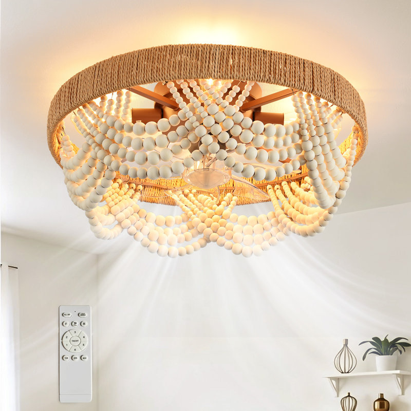 Ventilateur de plafond bohémien en cage de 20 pouces avec lumière, télécommande à 6 vitesses, moteur en cuivre pur silencieux, 4 douilles E26 (ampoules non incluses) et installation encastrée facile