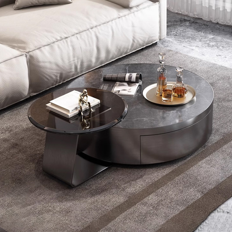 Table basse ronde en métal de style italien, H 12,6 po x L 35,4 po x l 35,4 po