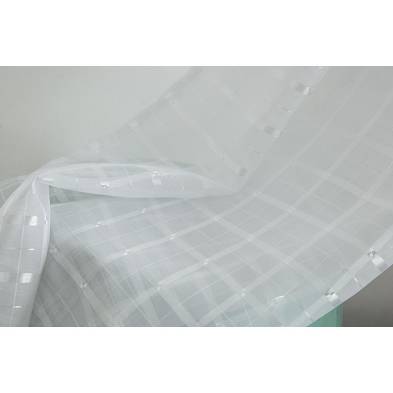 Jardine Plaid Stripe Sheer Window Curtain Panel, White