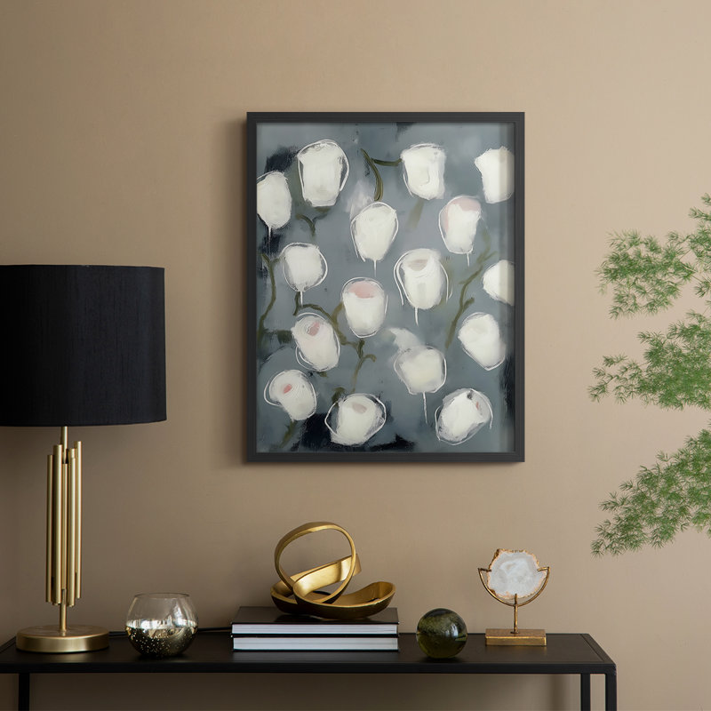 Série FLORAL DCXCV - reproduction encadrée de qualité supérieure - prête à être accrochée - aucun clou requis, Noir