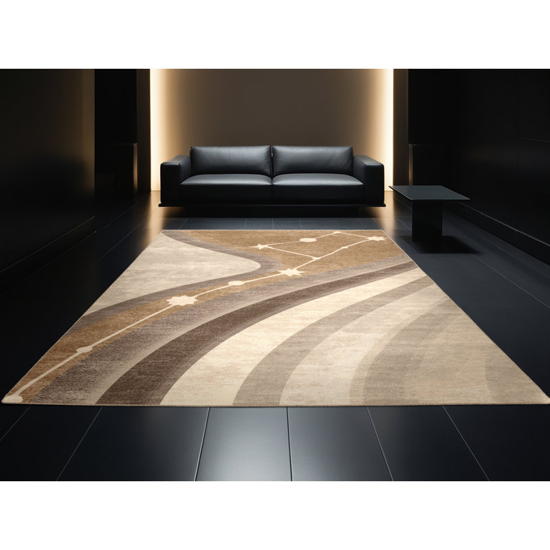 Machine Washable Pantelie Contemporary Arc Rug in Brown – Beige Binding, 3 x 5
