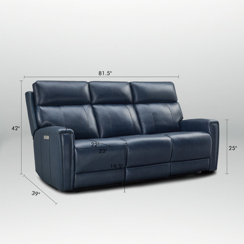 Canapé inclinable électrique 82 po en cuir véritable à double gravité avec ports USB-C 82 po, Dark Blue