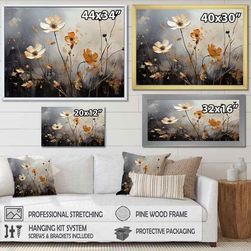 «Moody Flower Meadows» sur toile, H 16 po x l 32 po x P 0,5 po, Cadre flottant blanc