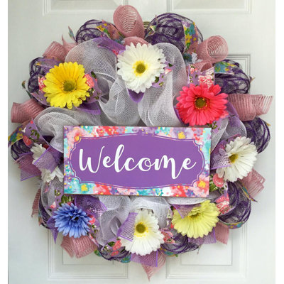 Couronne de printemps lavande florale bienvenue