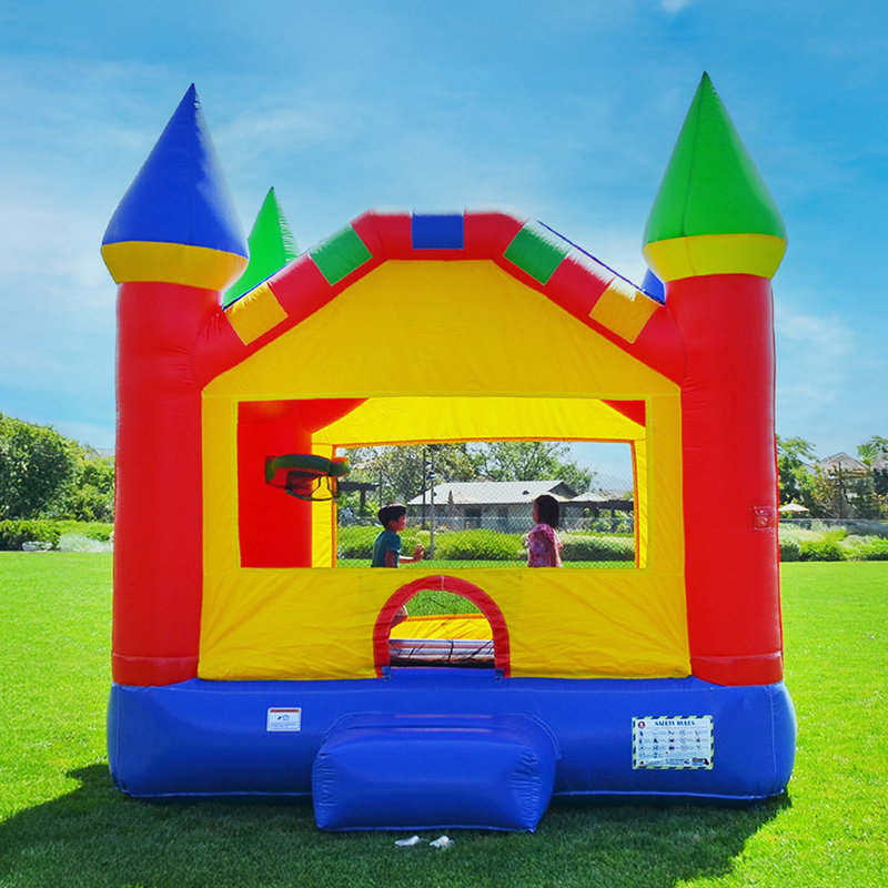 HeroKiddo 14 ft. Castle Commercial Grade Inflatable Bounce House for Kids with Basketball Hoop, Safety Netting and Blower