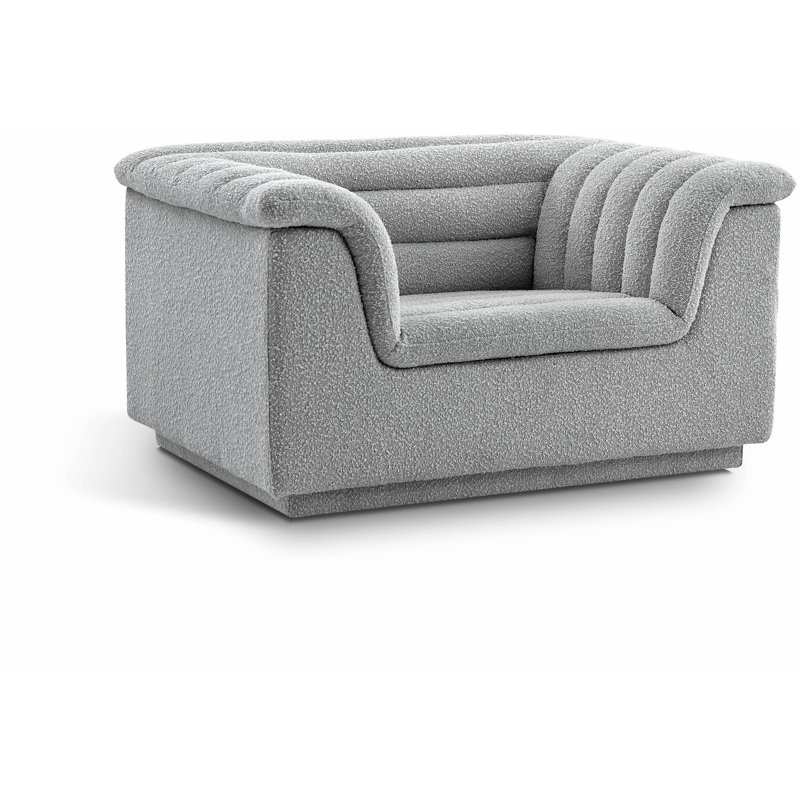 Honorio 50" W Boucle Fabric Chair, Gray Boucle Fabric