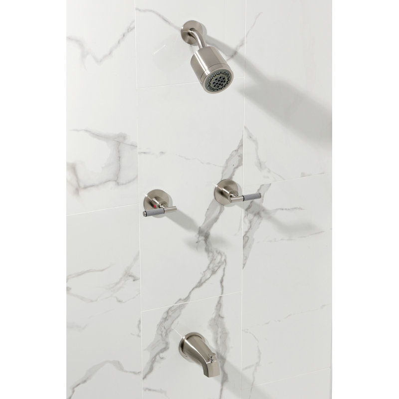 Kingston Brass Synchronous Double-Handle Tub and Shower Faucet, Brushed Nickel