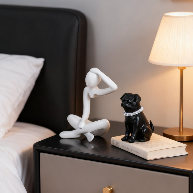 2 Pieces Mini Resin Creative Thinker and Dog Sculpture, Abstract Art Decoration for Home Office Bookshelf Table Bookshelf Decorations, White