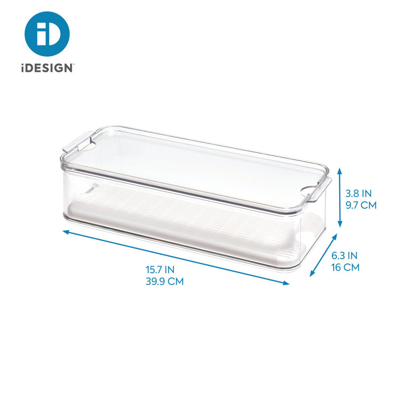 iDesign Crisp Produce Bin with Lid and Removable Inner Basket, BPA Free - Clear and White