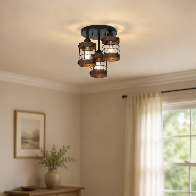 Plafonnier semi-encastré, lustre de ferme 3 lumières