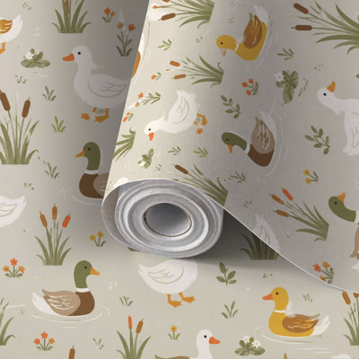 Peel and Stick Wallpaper Contact Paper Seamless Ducks Ponds Plants Self Adhesive and Removable 24in x 118in(60x300cm)