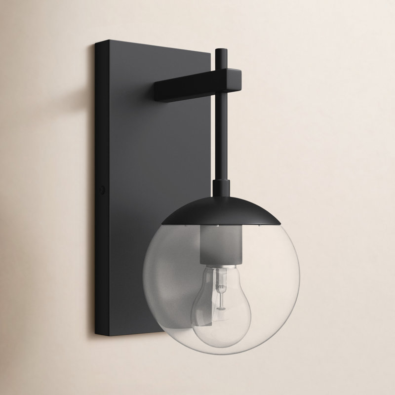 Davidson 12 in. H 1-Light Matte Black Contemporary Outdoor Wall Sconce made of Durable Metal, Clear Glass Globe Shade, LED Compatible, Use for Exterior Porch Patio Front Door or Garage