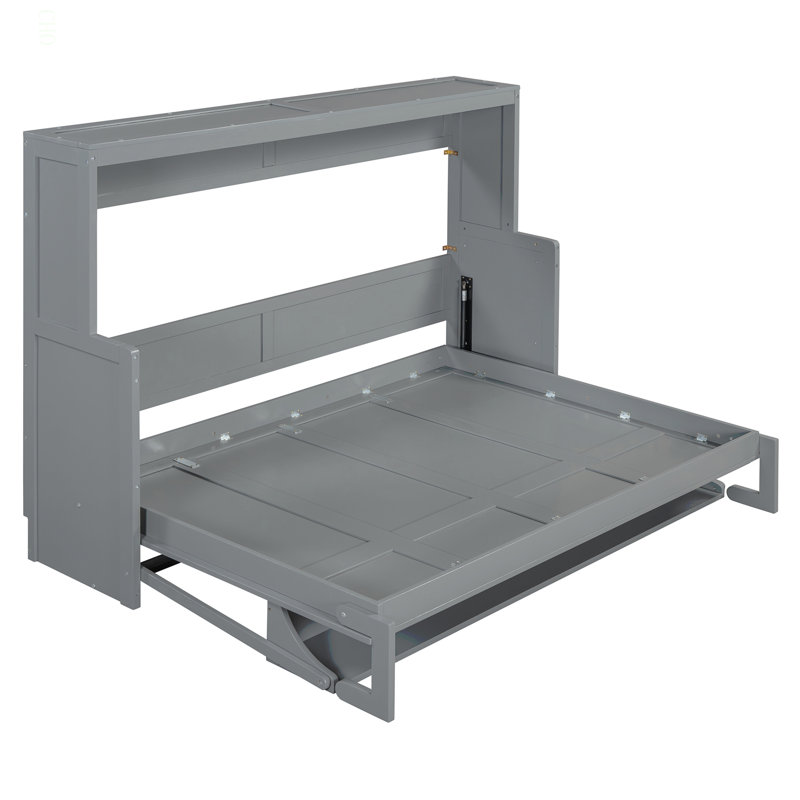 Lit escamotable avec élévateur hydraulique et bureau, Double, Blanc