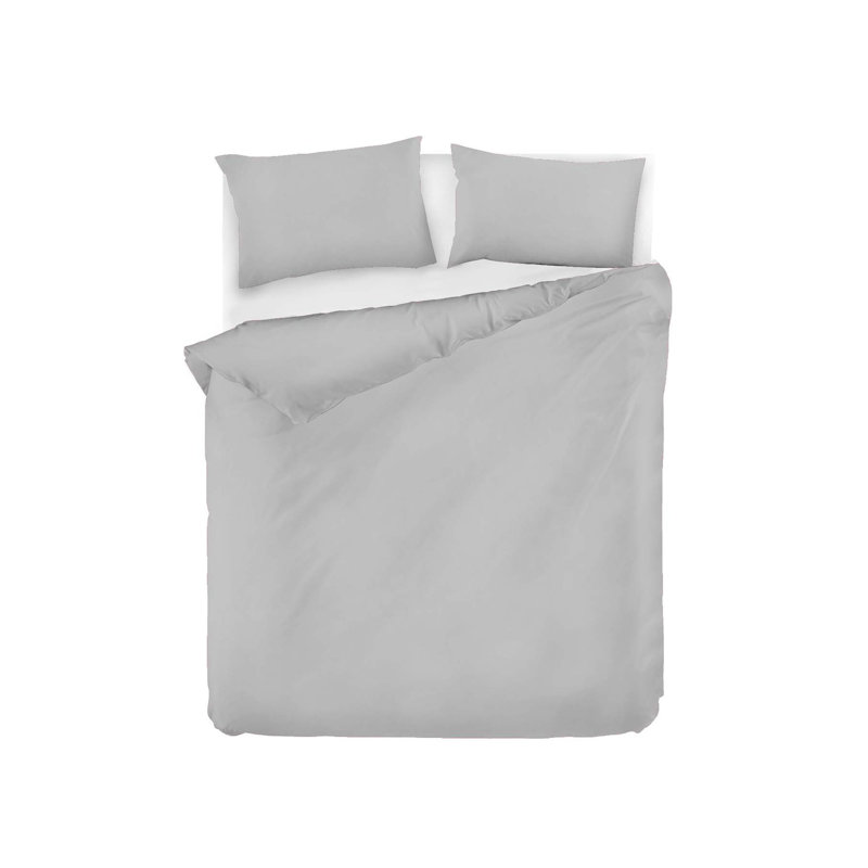 Ensemble de housse de couette 100% coton, Housse de couette double TG + 2 taies d'oreiller s, Gris clair