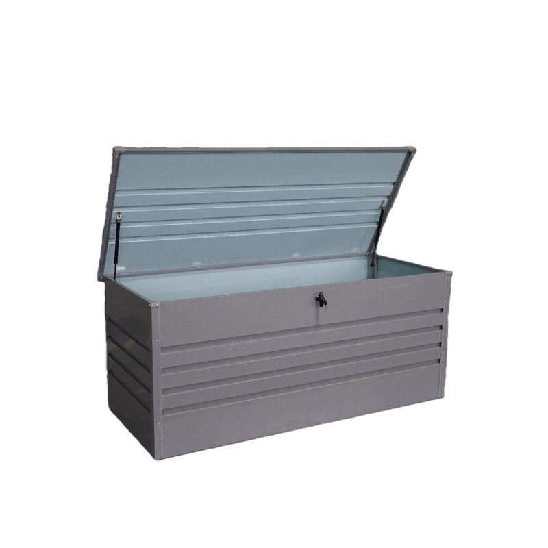 260 Gallon Metal Outdoor Deck Box Waterproof, Extra Large Patio Storage Box With Lockable Storage Containers For Patio Furniture Cushions, Pool Accessories, Garden Tools Light Gray