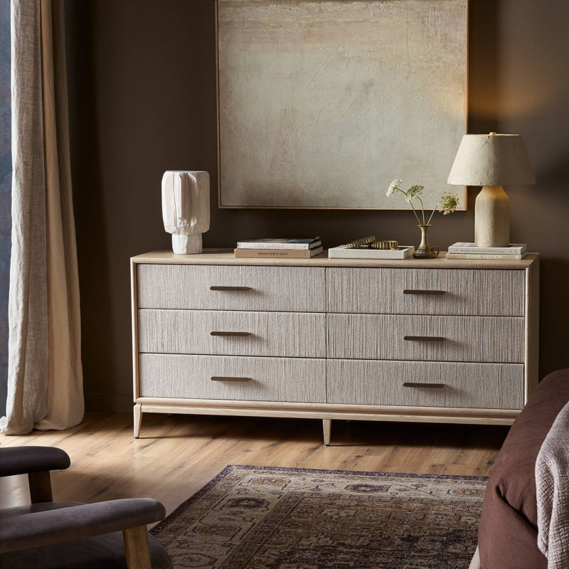 Rosenell 6 Drawer Dresser, Natural Oak Veneer