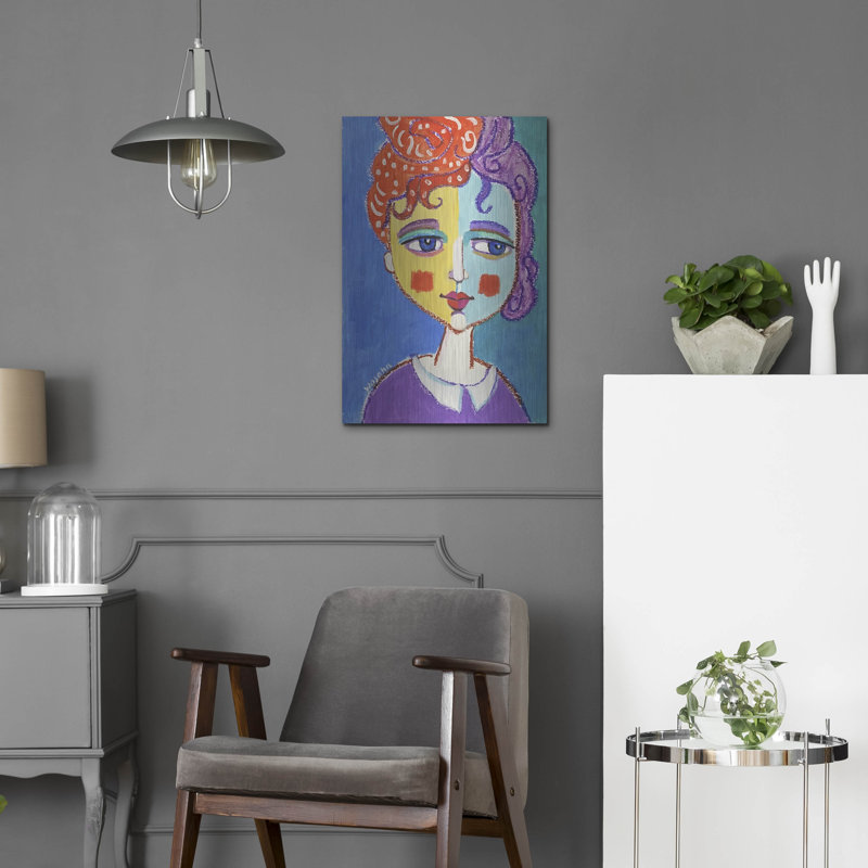 Art mural en métal «Violet Haired» par Holly Wojhan, H 24 po x l 16 po