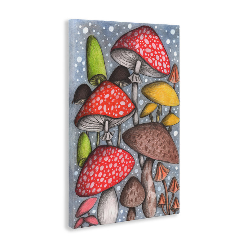 Toile esquissée de champignons magiques, design par Cecilia Battaini, H 36 po x l 24 po