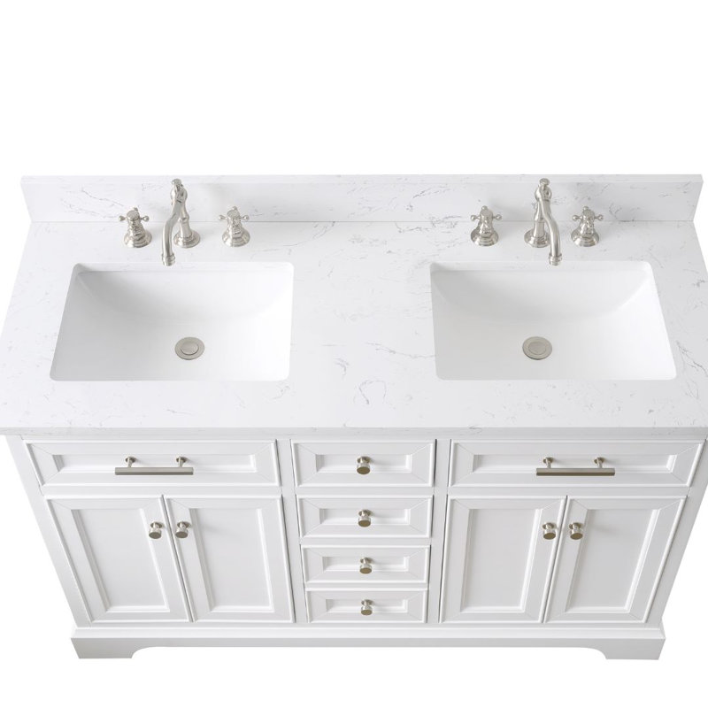 Thompson 54" W Double Bathroom Vanity, White/Brushed Nickel