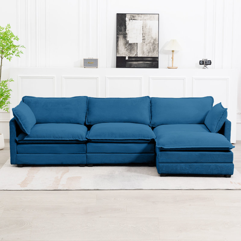 Redenius 4-Piece 112'' Upholstered L-Shape Sectional, Navy Corduroy