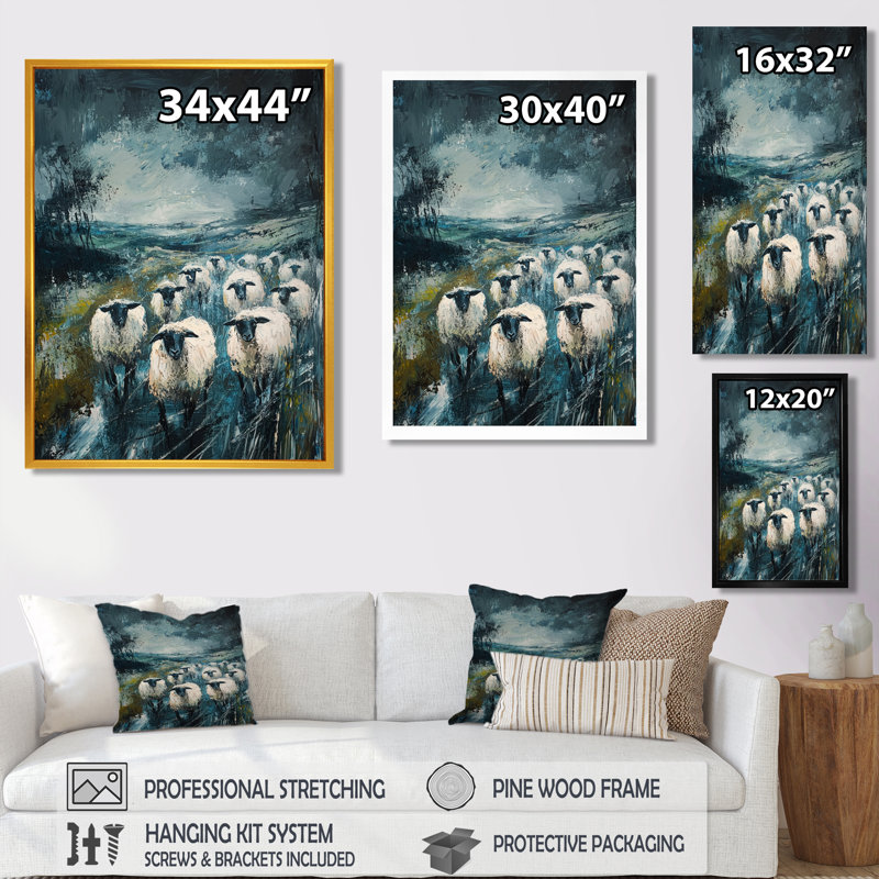 Décoration murale Dolansky Stormy Pasture Of Sheep IV - Sheep, H 20 po x l 12 po, Impression encadrée flottante, Brun