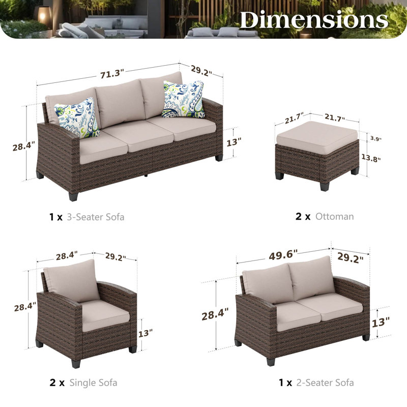 Salem 9 - Person Outdoor Wicker Patio Conversation Furniture Set with Fire Pit Table, Beige, No