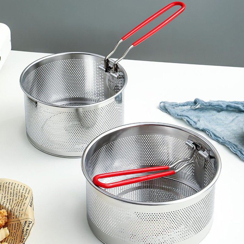 Ensemble de 2 crépines à pâtes en acier inoxydable avec panier à friteuse en métal
