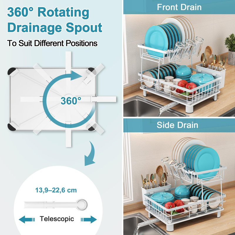 Adjustable Stainless Steel Dish Rack, White