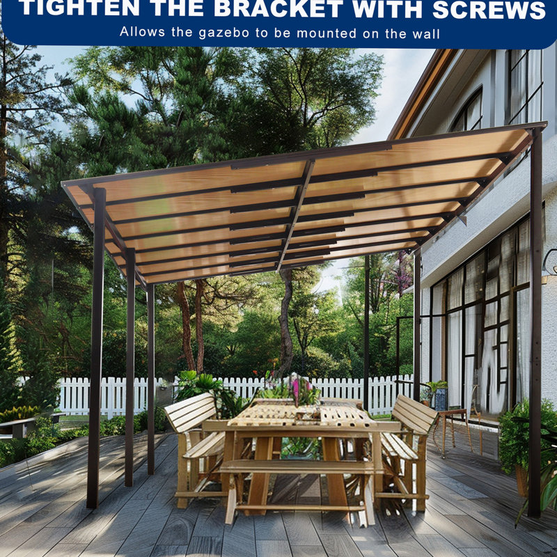Large Black Powder-Coated Steel Wall-Mounted Outdoor Gazebo