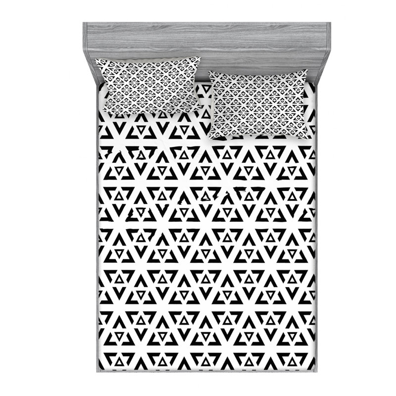 Microfiber Geometric Sheet Set, Full/Double Sheet Set with Fitted Sheet