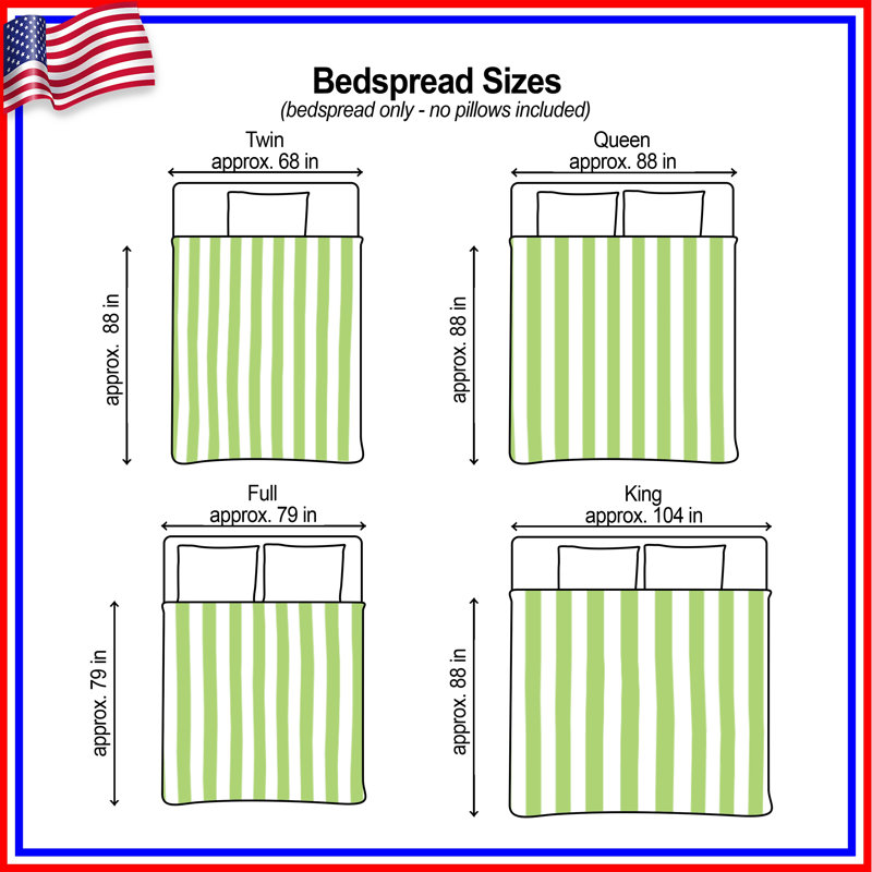 Green White Stripes Bedding Stripes Bedspread Pattern, Full / Double