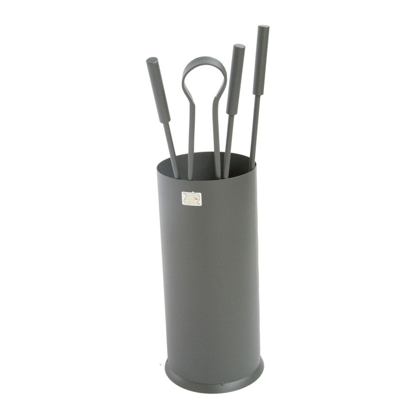 Peter 5 Piece Wrought Iron Fireplace Tool Set, Grey