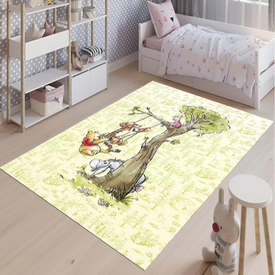 Tapis rectangulaire en chenille tricoté à la main en jaune / vert