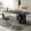 Bureau en bois massif noir + demi-cercle transparent + acier + acrylique avec 2 tiroirs-448856690-448856692