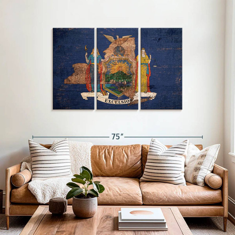 Borges State Map Over New York Flag, 36" H x 57" W