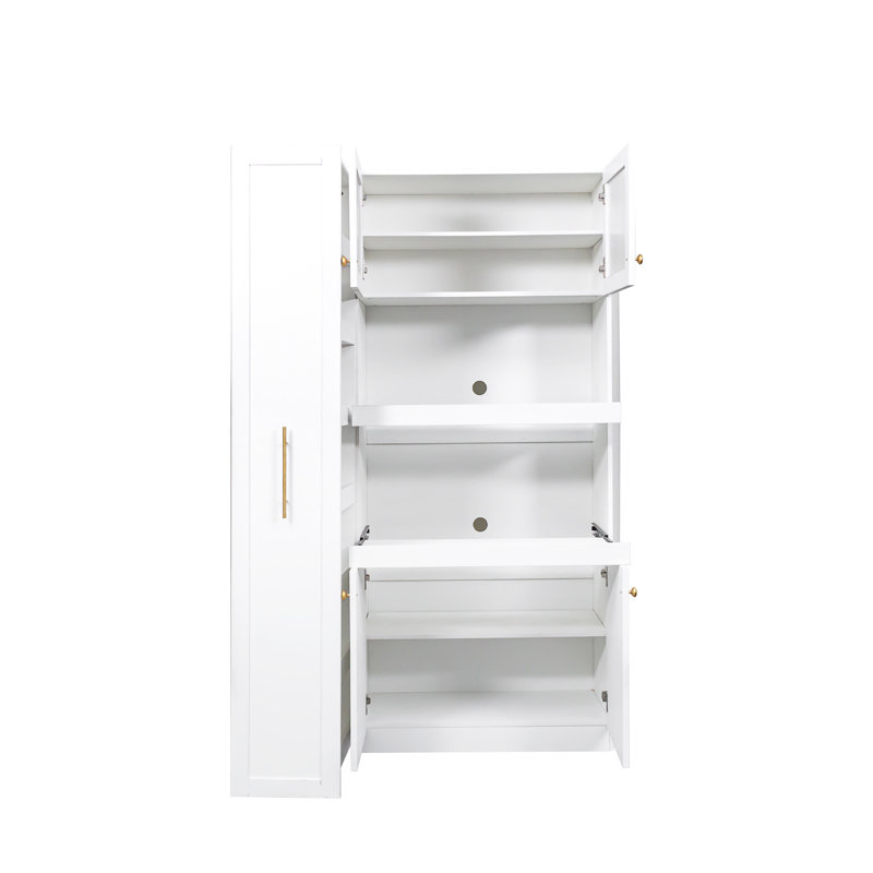 Kitchen Pantry Cabinet With Multi-Functional Pull-Out Multi-Tier Storage Shelf, White