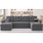 110'' U-Shaped Sectional Sofa Bed, Pull Out Sleeper Couch With Storage, Charging Station and Light Strips-1845503887