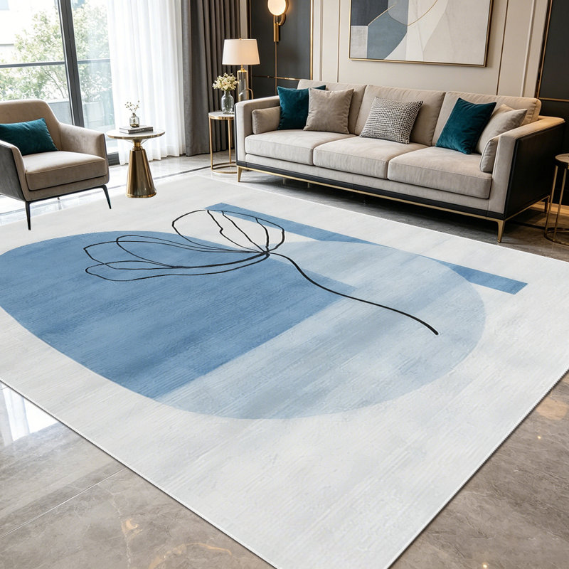 1PC Minimalist Abstract Blue Line Flower Geometric Pattern area rugs for Living Room, Soft and Comfortable, Suitable for all seasons, easy-to-maintain, machine washable Indoor floor mat, Under Table Farmhouse suitable for dining table, bedroom,