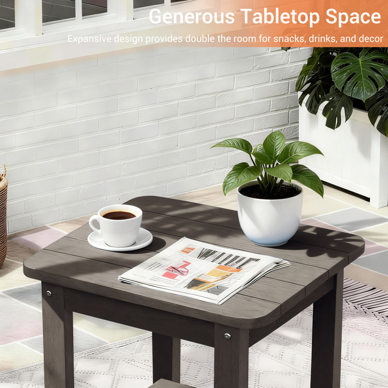 Table d'appoint rectangulaire pour l'extérieur, table d'appoint pour patio à 2 niveaux en PEHD, petite table de bout Adirondack pour la pelouse du jardin