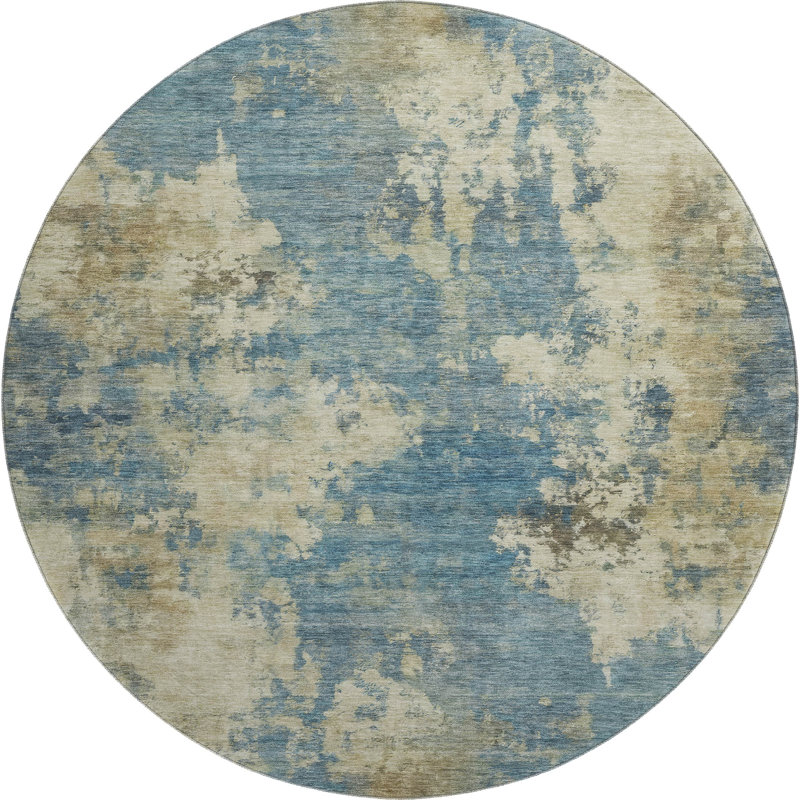 Premium Machine Washable Mayfield AMF2066 Abstract Rug, Blue, 8' Round