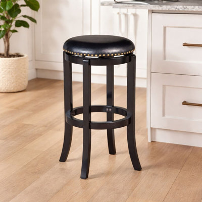 Ameil Swivel Upholstered Faux Leather Counter Stool with Solid Wood Frame