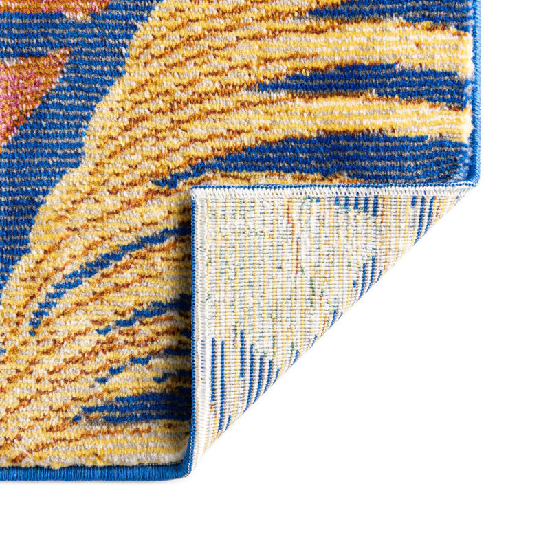 Tapis bleu marine / rose / jaune Lavern, Tapis de couloir 2 pi 7 po x 12 pi
