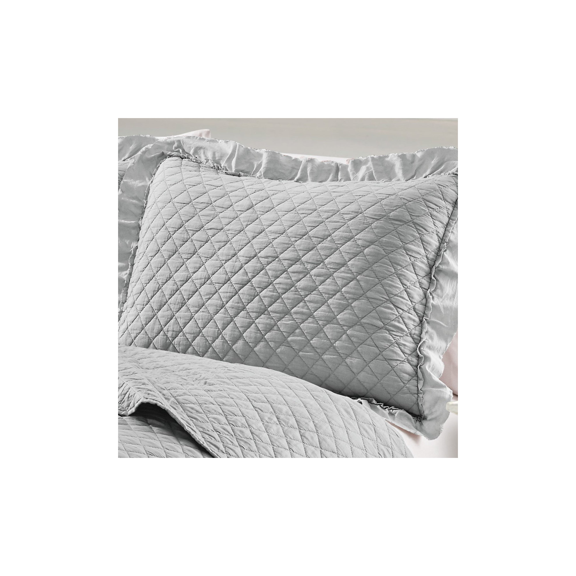 Bashira Microfiber Quilt Set, Full Quilt + 2 Full Shams, Light Grey