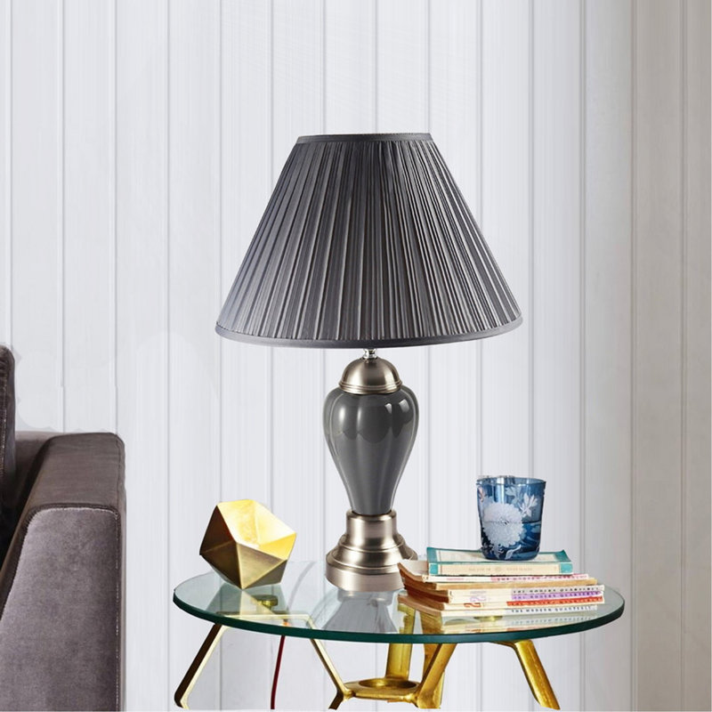 Lampe de table haute 27,5 po, argent et gris, Gris/argent, Noir