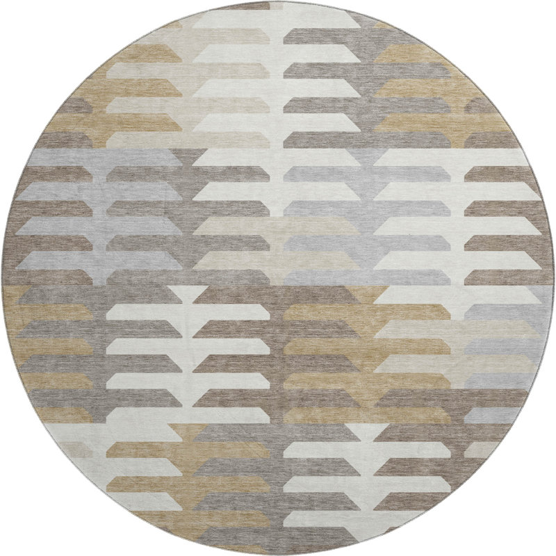 Premium Machine Washable Mayfield AMF2328 Geometric Rug, Taupe, 8' Round
